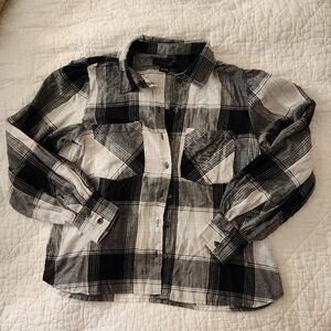 Anthropologie Sanctuary Monochrome Checkered Plaid Button Up Cozy Small Top